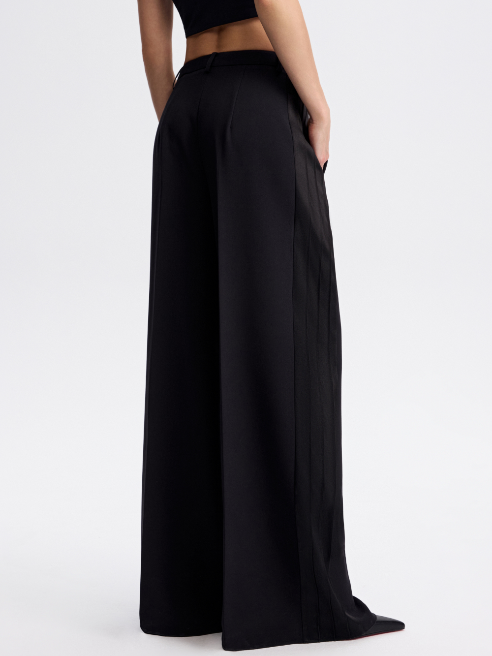 PRAS satin stripe palazzo trousers, back from waist down