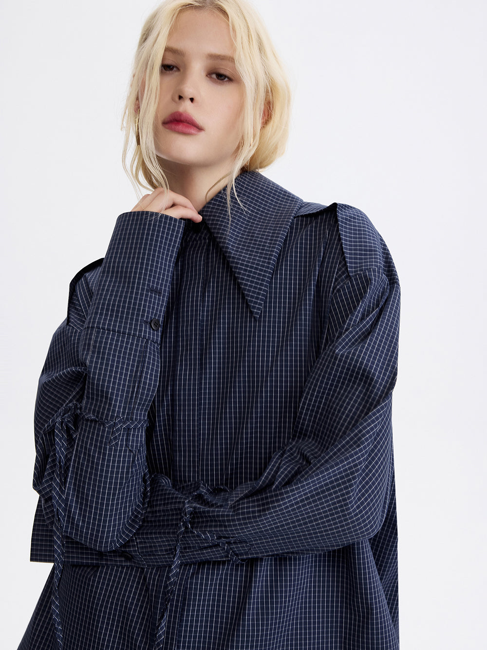 PRAS tie-sleeve check shirt, collar and sleeve