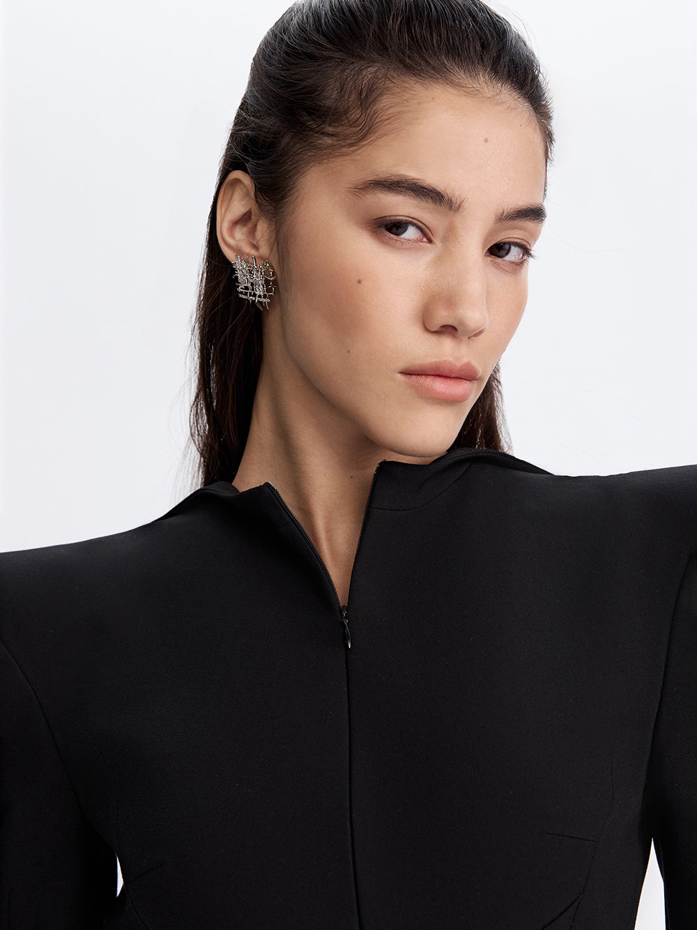 PRAS sheer back sheath dress, neckline and shoulder