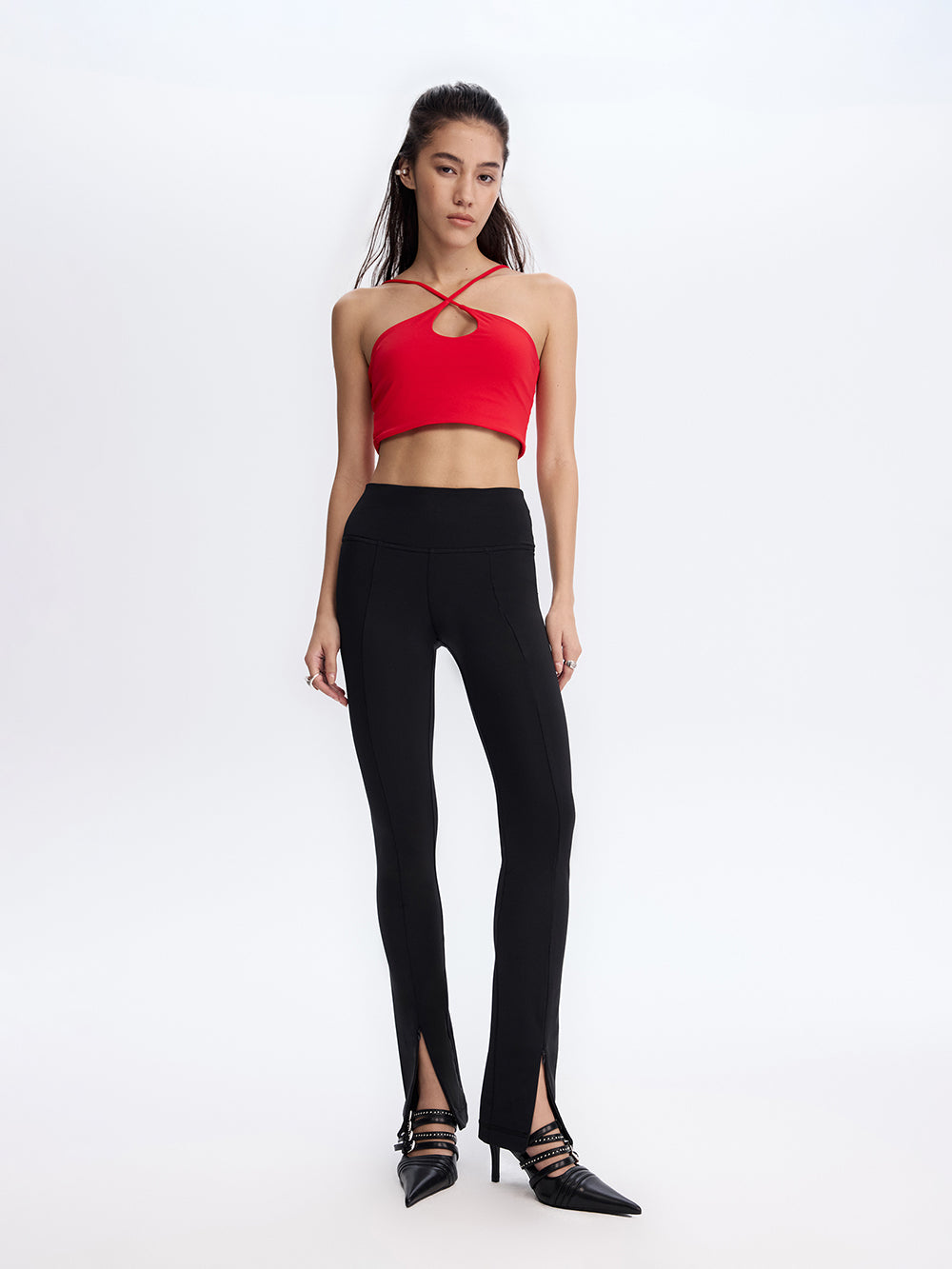 PRAS zip slit leggings, front, full length