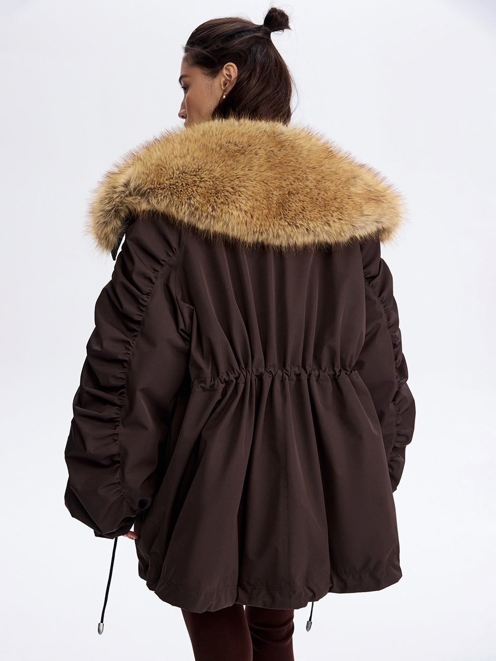 Faux Fox Collar Parka — Brown