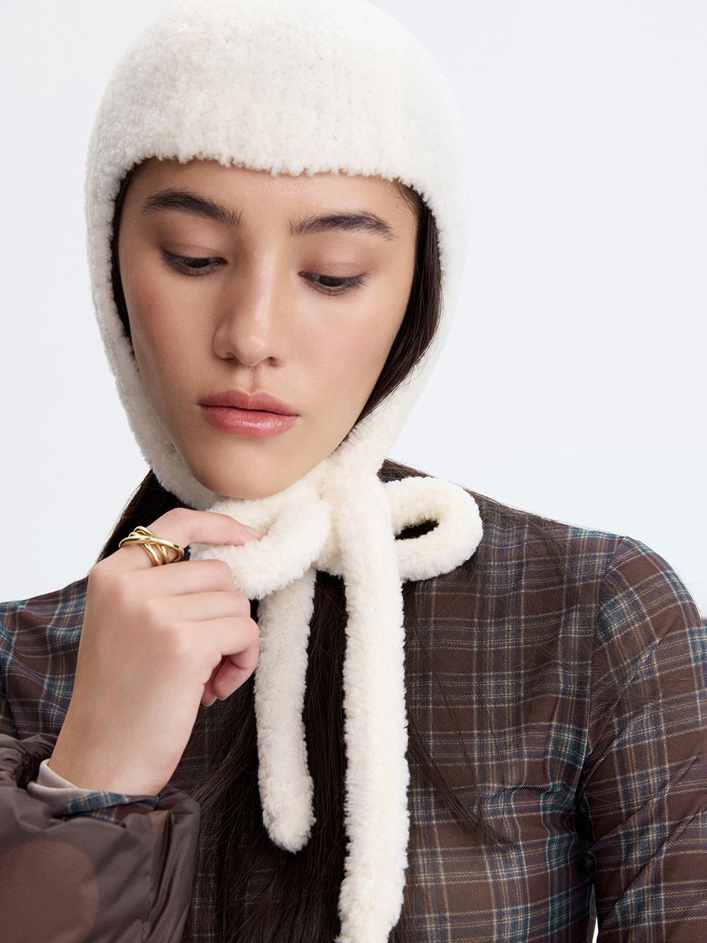Knit Bonnet with Ties — Milk