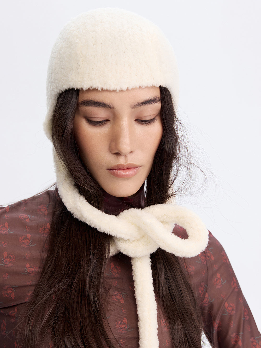 Knit Bonnet with Ties — Milk