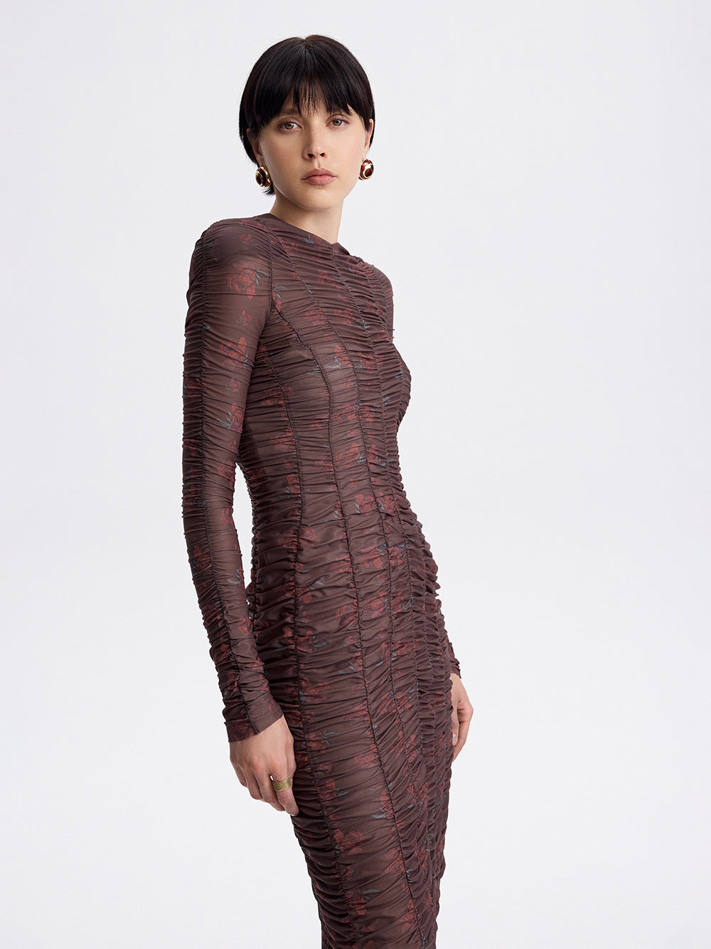 Ruched Mesh Dress — Micro Rose