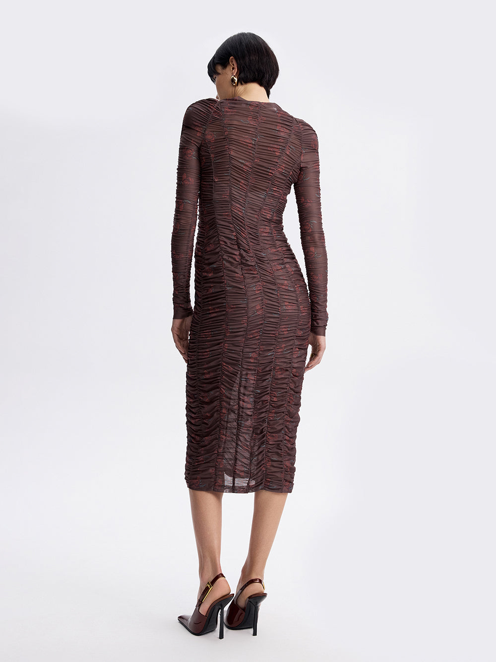 Ruched Mesh Dress — Micro Rose