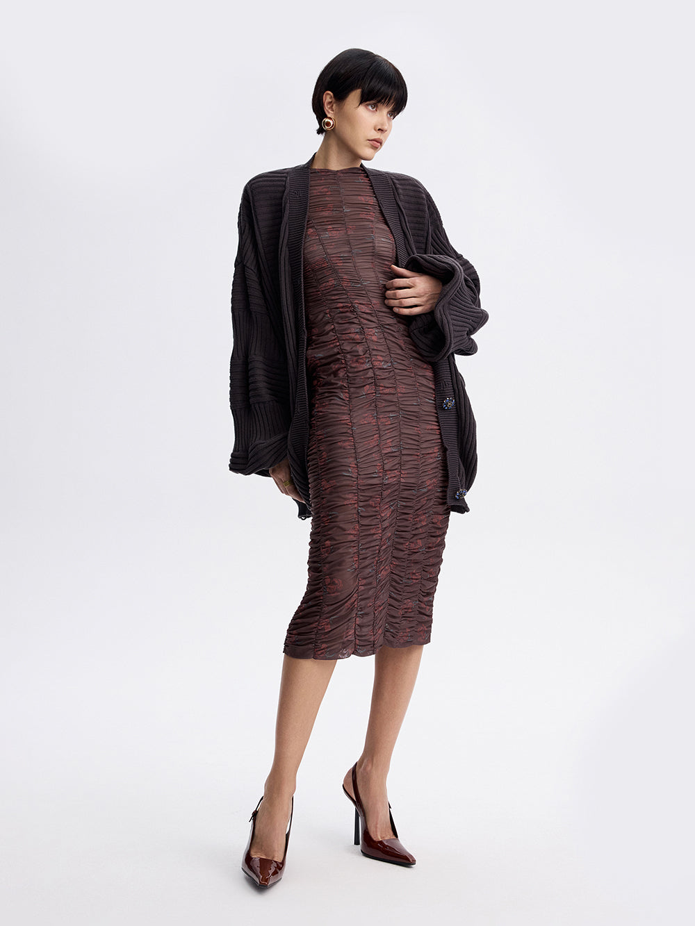 Ruched Mesh Dress — Micro Rose