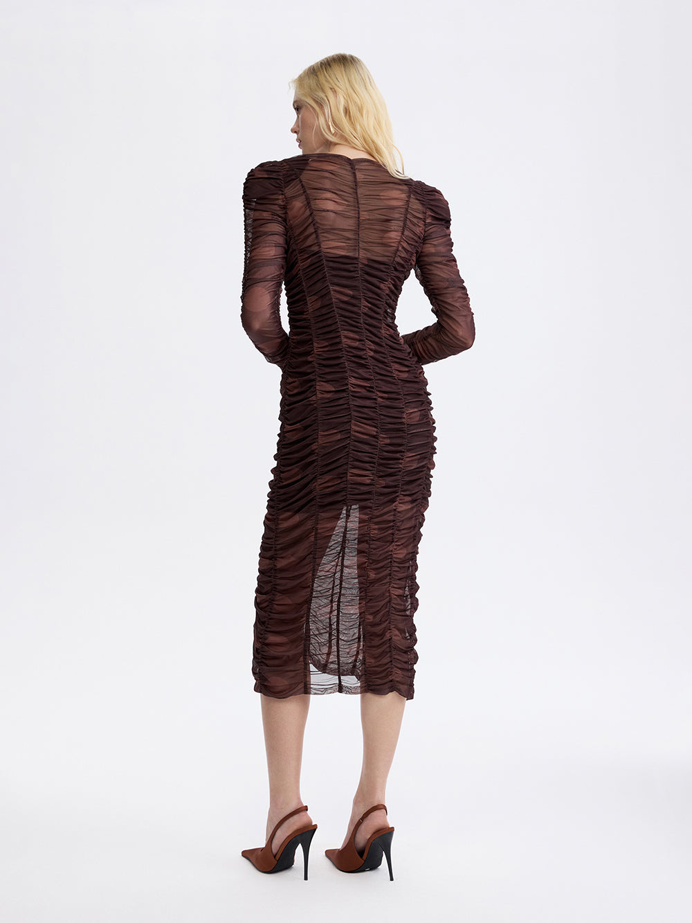 Ruched Mesh Dress — Polka Dot