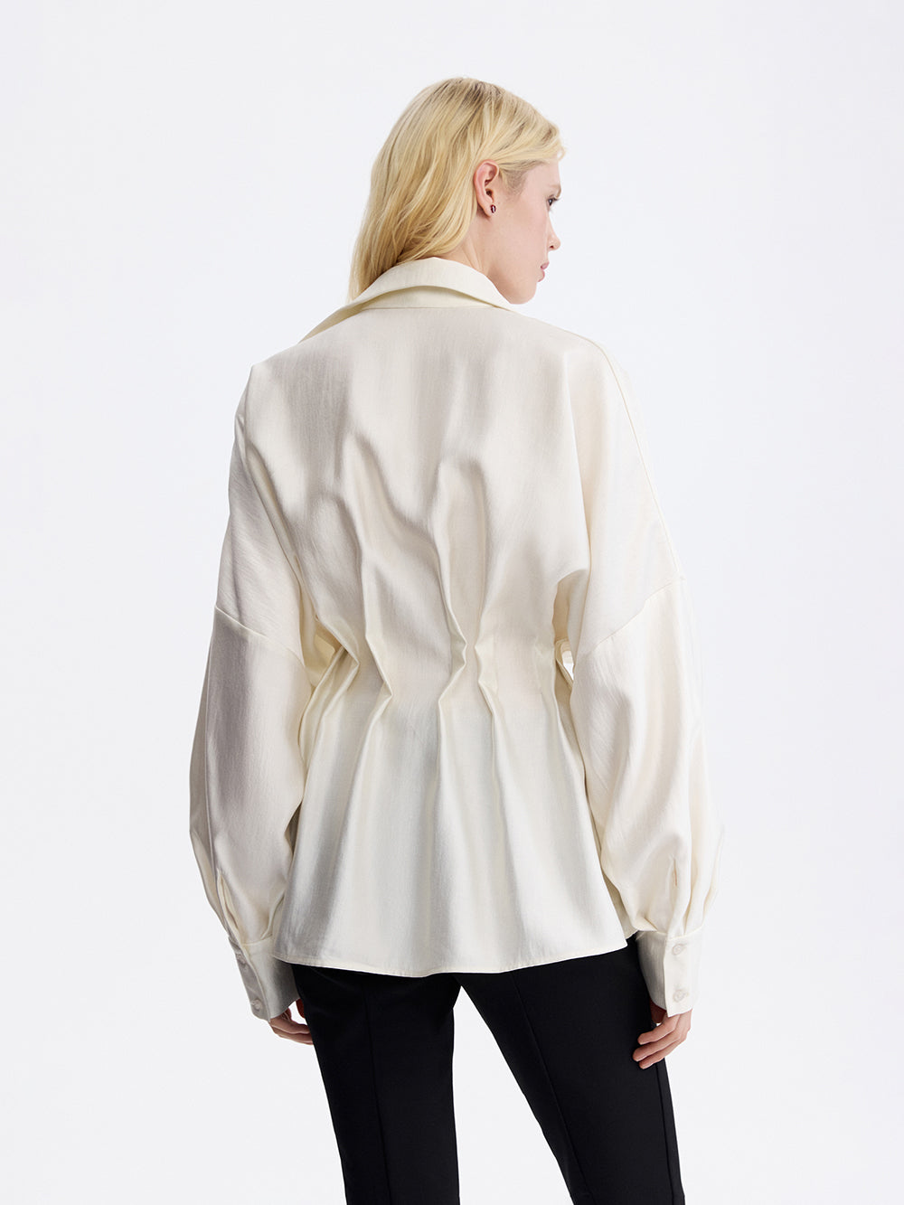 PRAS pintuck taffeta blouse, back with gathered waist