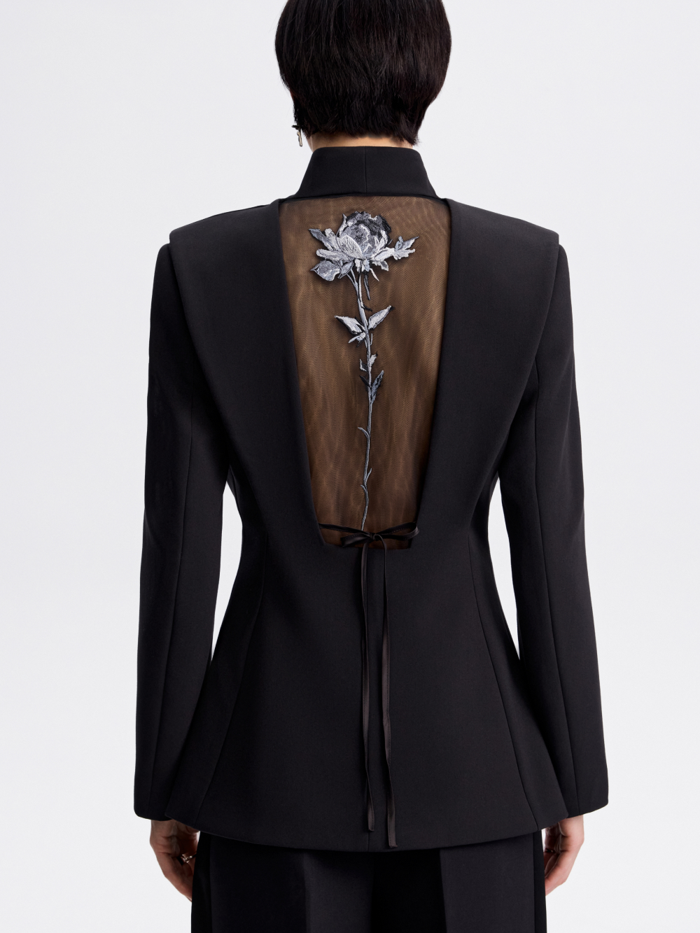 PRAS rose embroidery jacket, embroidered mesh back