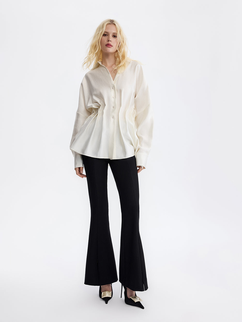PRAS pintuck taffeta blouse, front, full length
