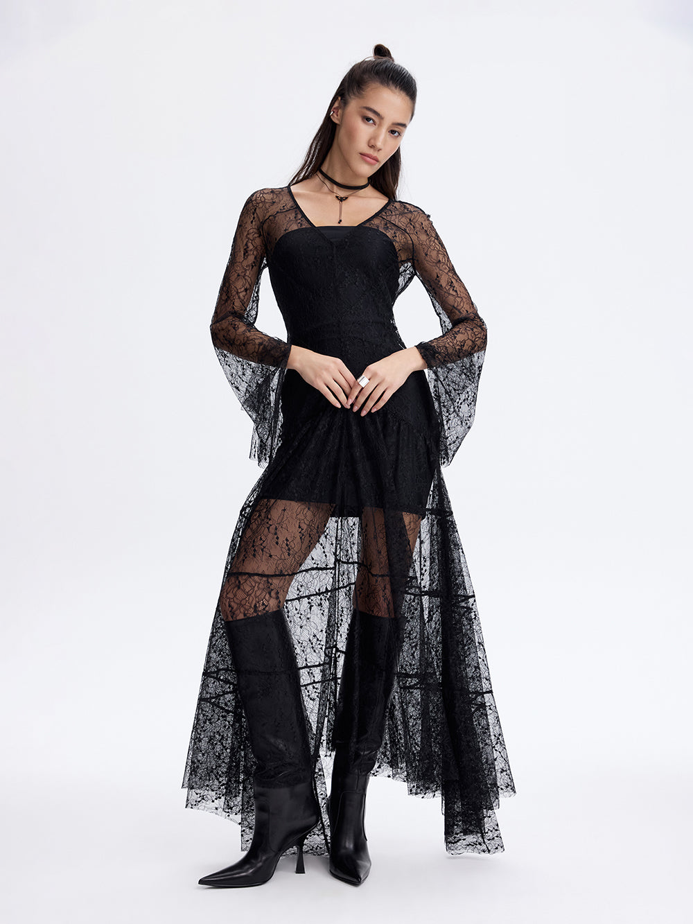 PRAS lace panel dress, front, full length