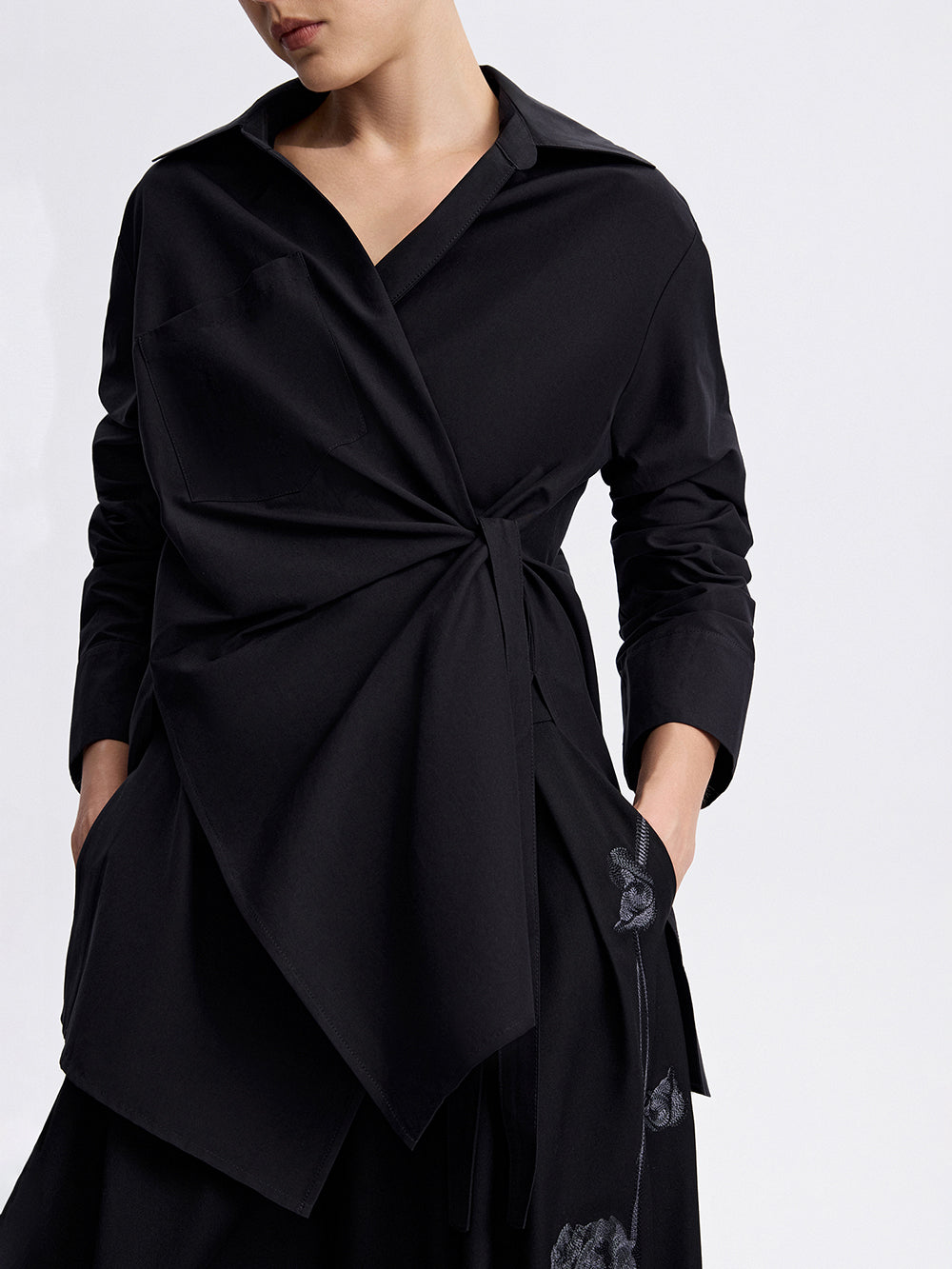 PRAS wrap shirt, front with tie waist