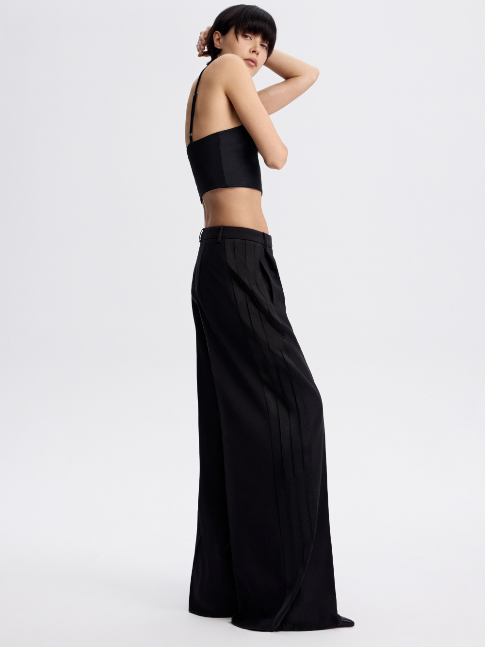 PRAS satin stripe palazzo trousers, side