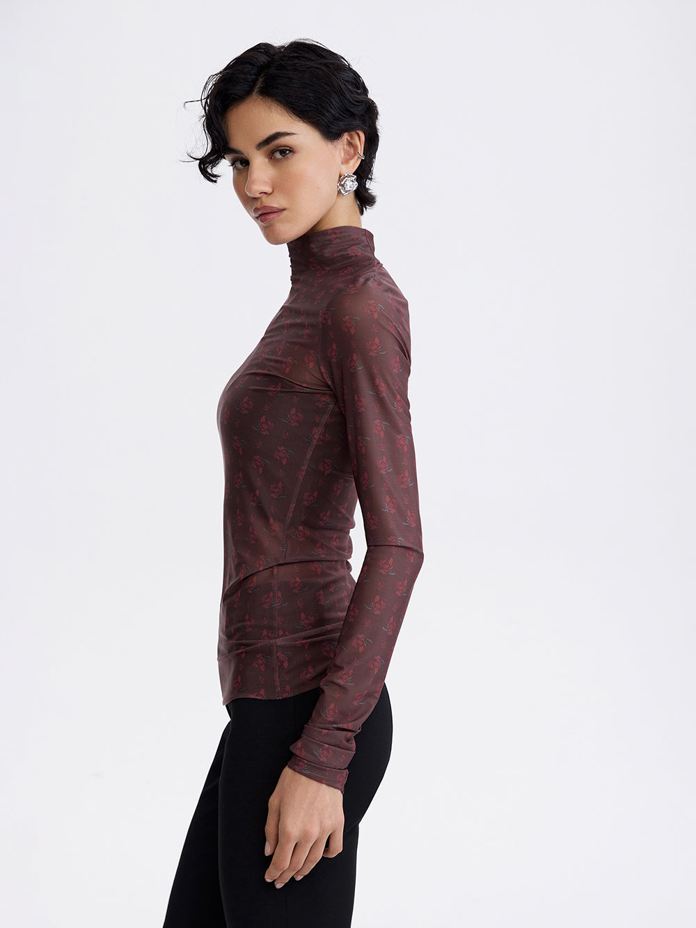 PRAS printed mesh top in burgundy, profile