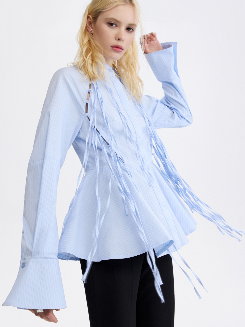 PRAS fringe peplum shirt, sleeve and cuff