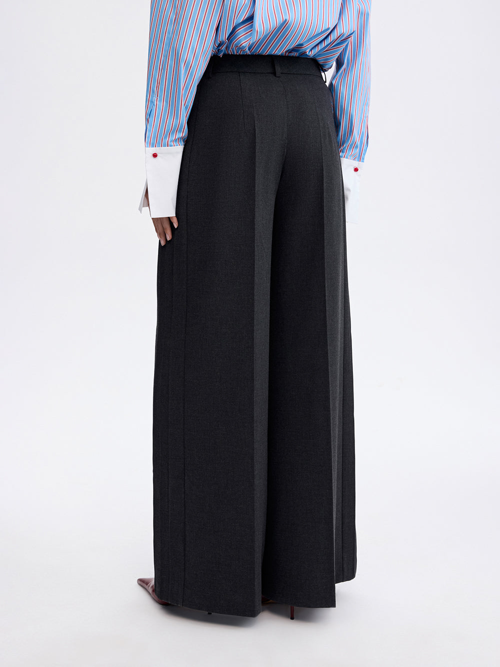 PRAS relief palazzo trousers in dark grey, back from waist down