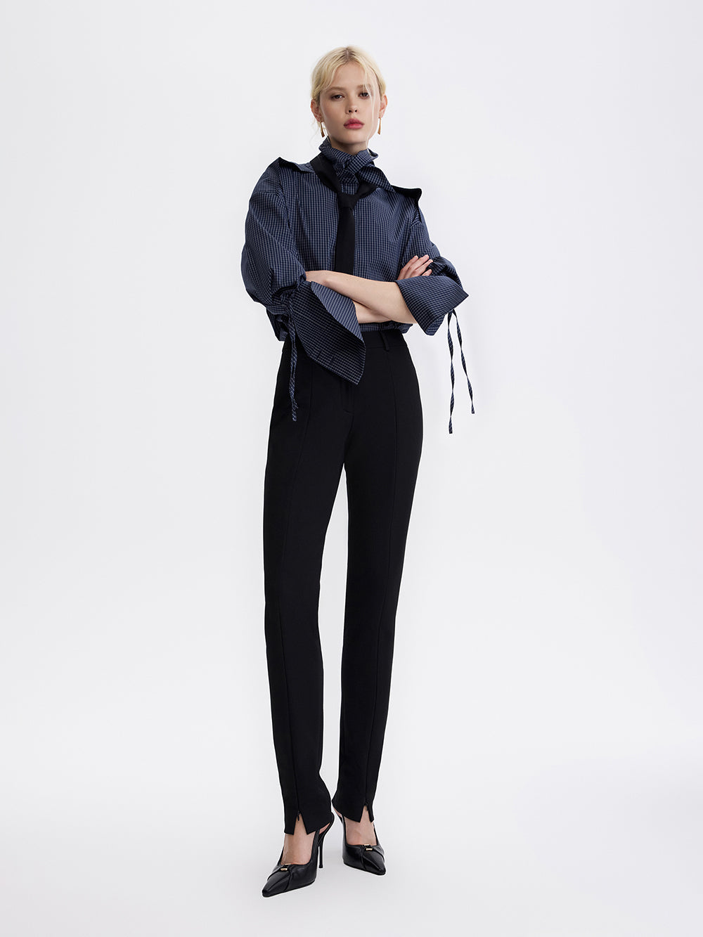 PRAS zip slit trousers, front, full length