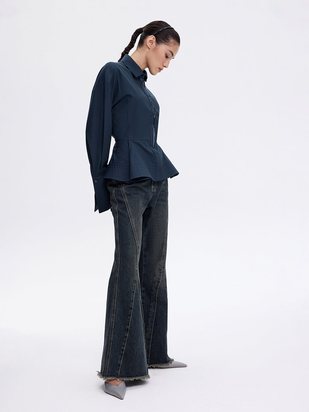 PRAS rose peplum shirt, side, peplum drape