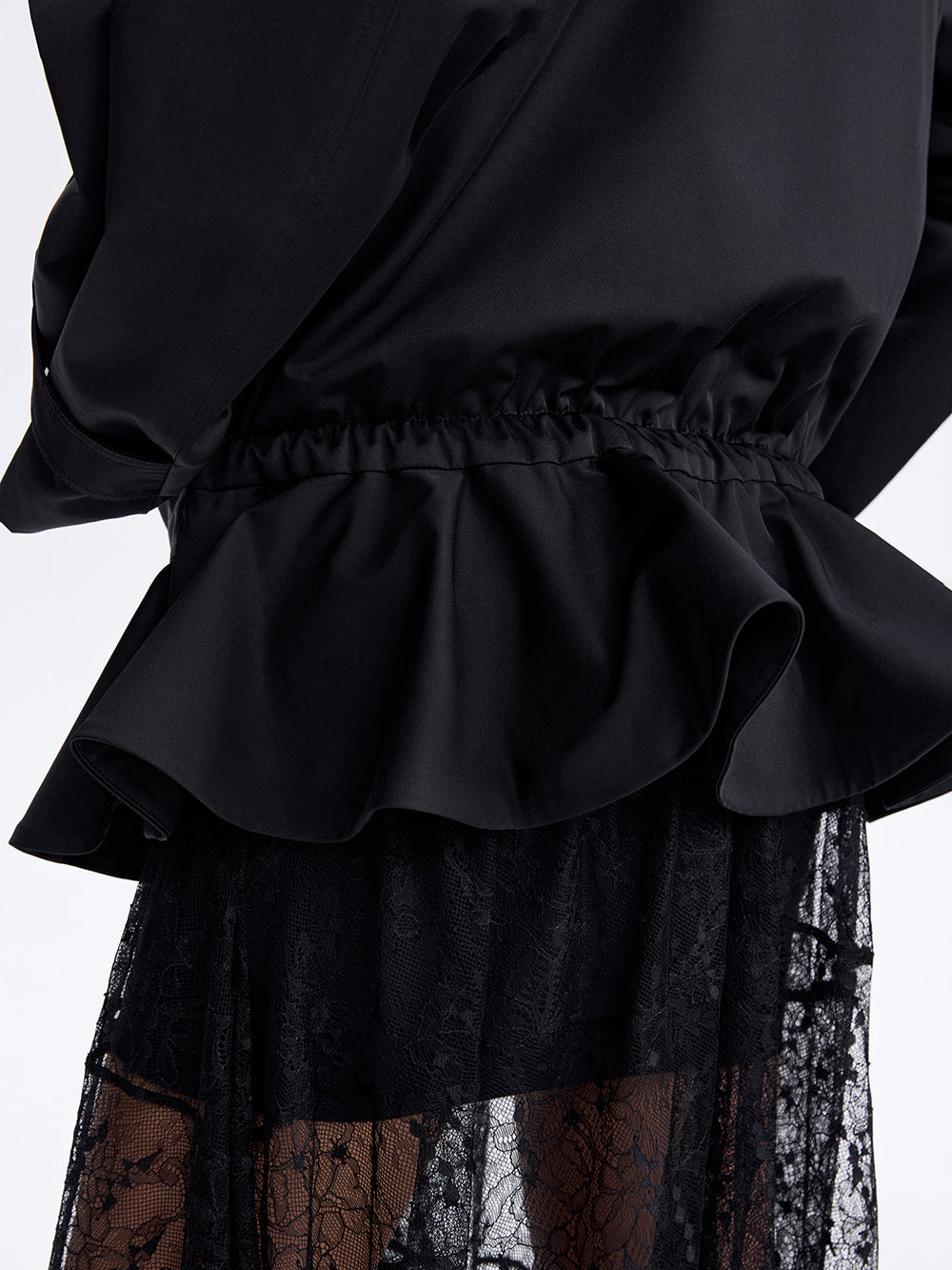 Zip-Pocket Ruffle Jacket — Black