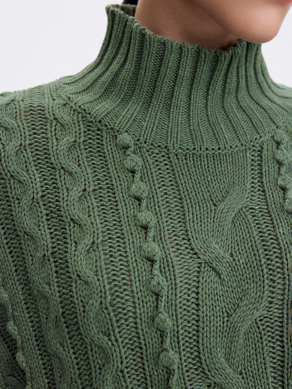 Textured Cotton Sweater — Green