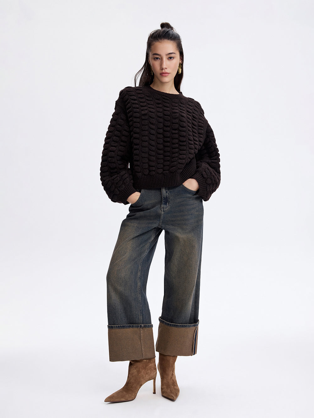 Turn-Up Baggy Jeans — Blue