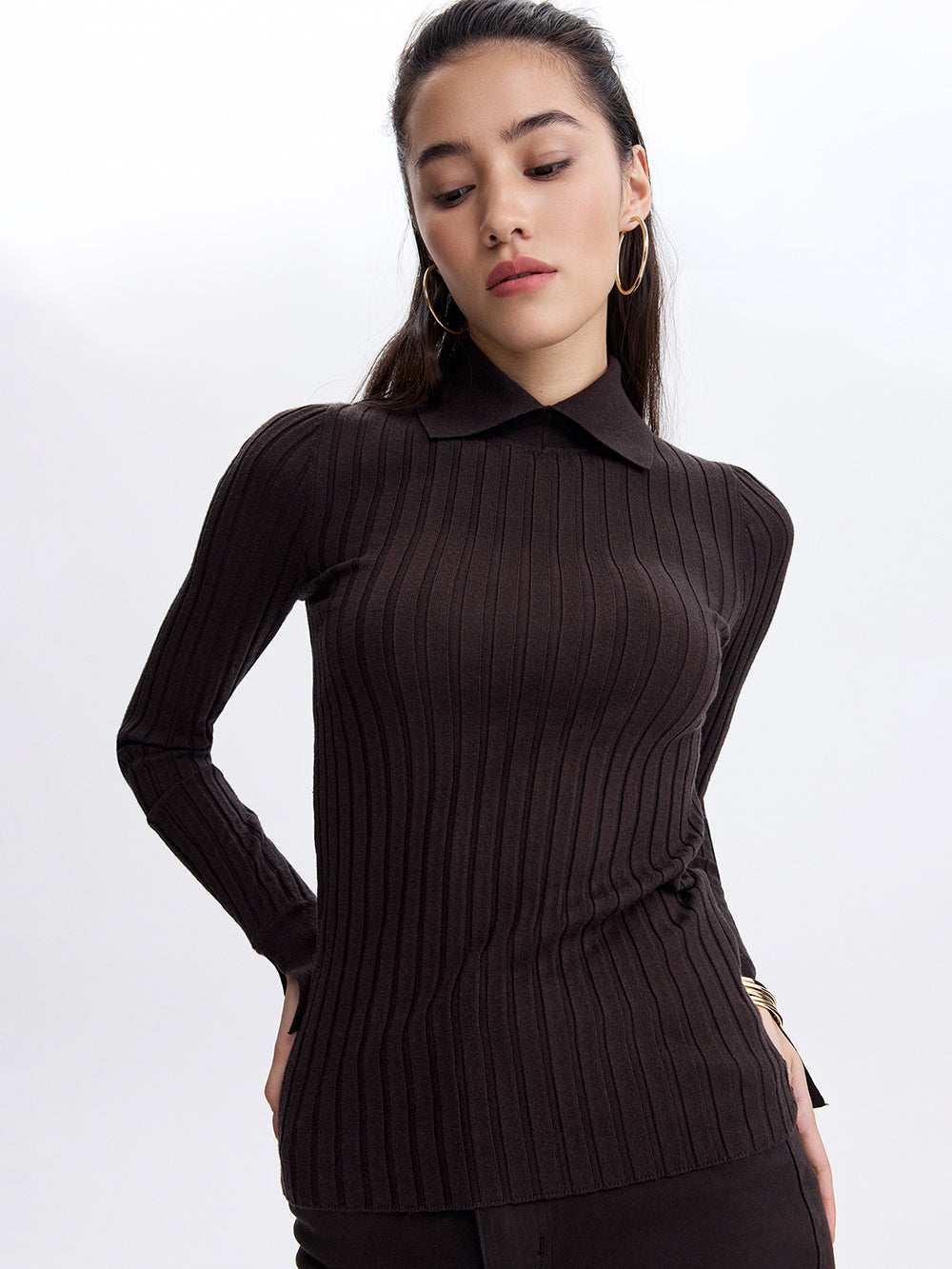Knit Polo Turtleneck — Chocolate