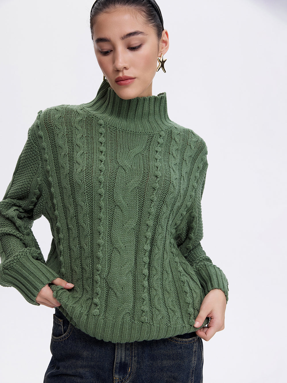 Textured Cotton Sweater — Green