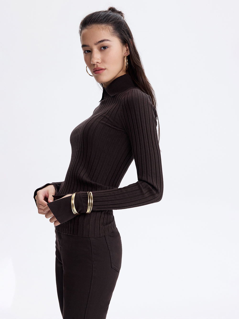 Knit Polo Turtleneck — Chocolate