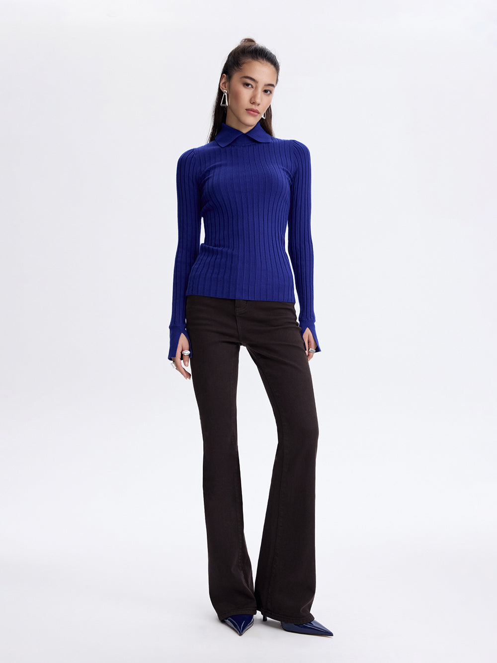Knit Polo Turtleneck — Cornflower