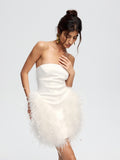 PRAS feather bustier dress, bodice and feather skirt