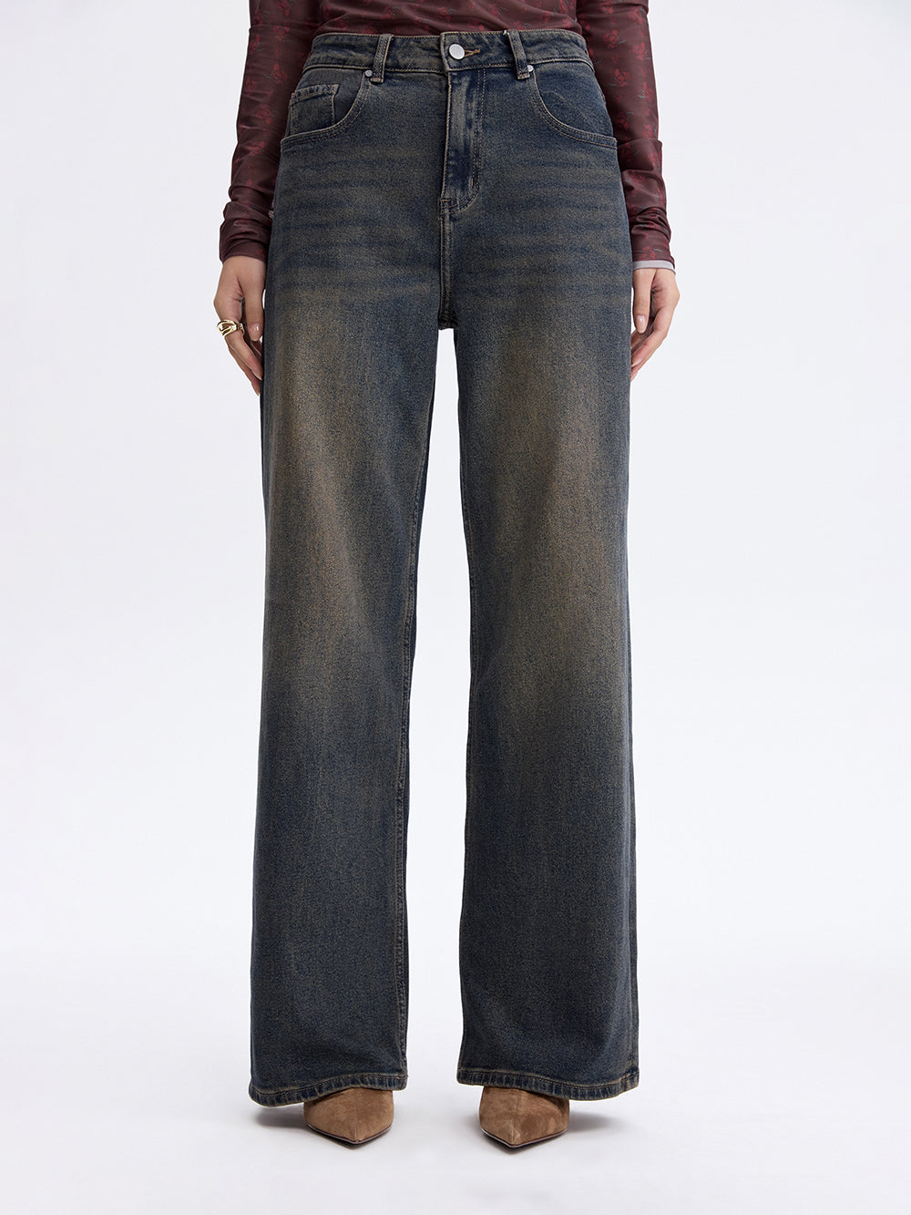Turn-Up Baggy Jeans — Blue