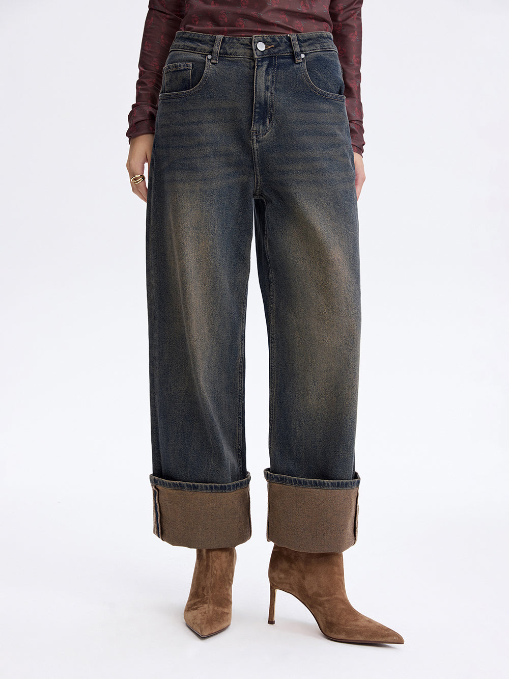 Turn-Up Baggy Jeans — Blue