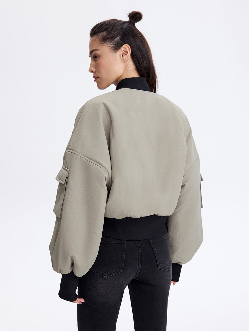 Cropped Bomber Jacket — Olive