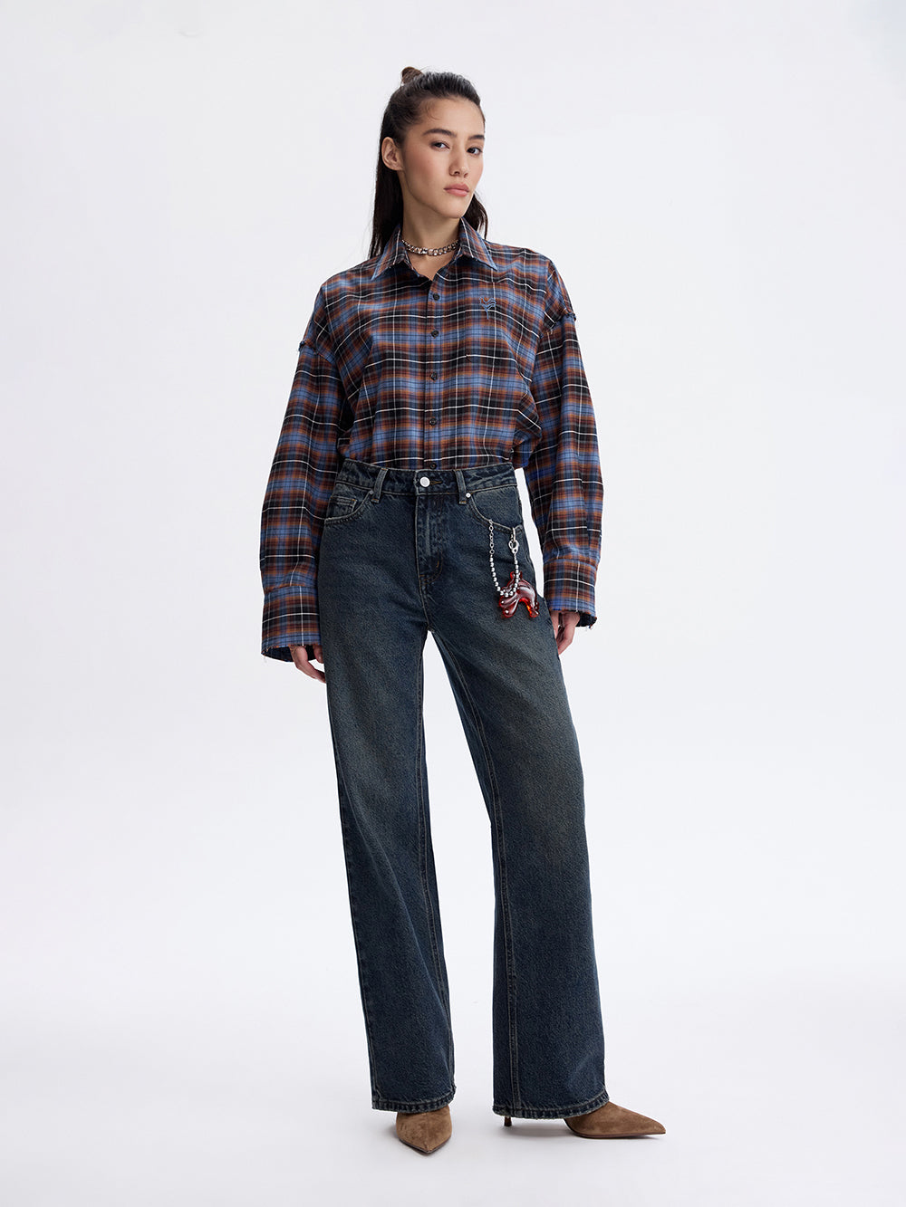 Rooster Embroidered Jeans — Blue