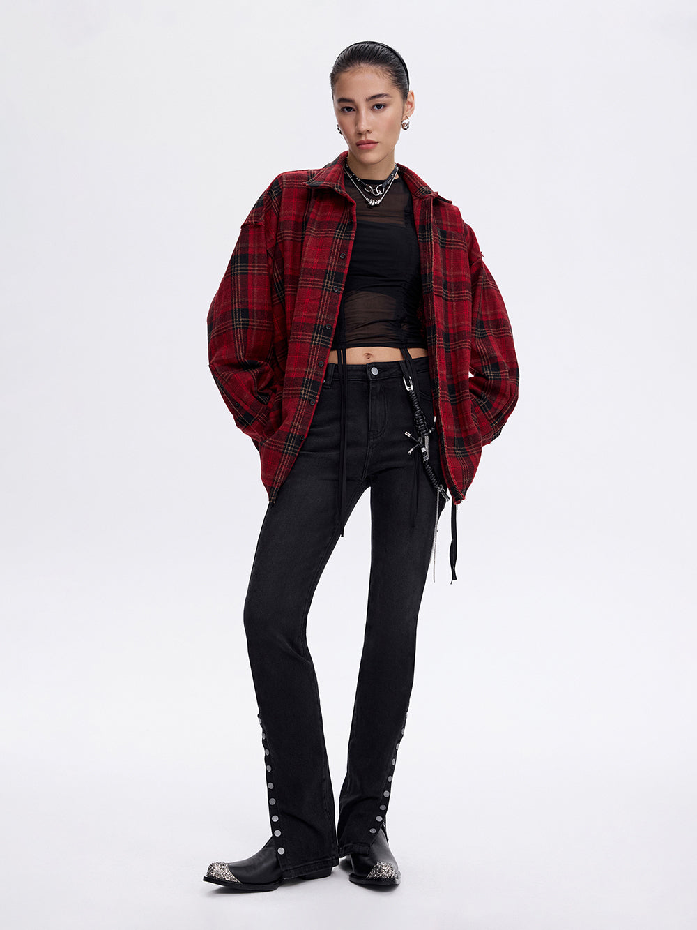 Snap-Slit Skinny Jeans — Black