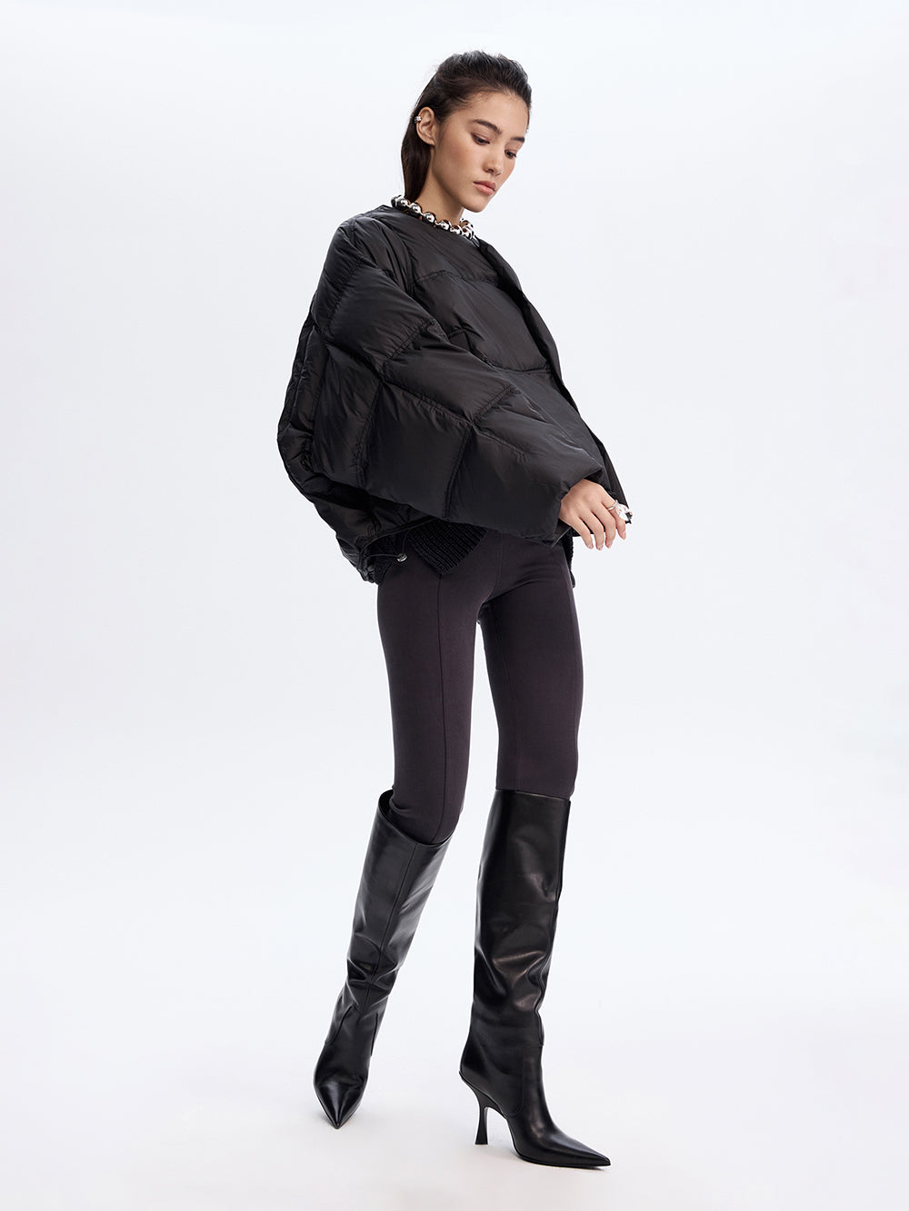 Snap-Front Puffer Jacket — Black