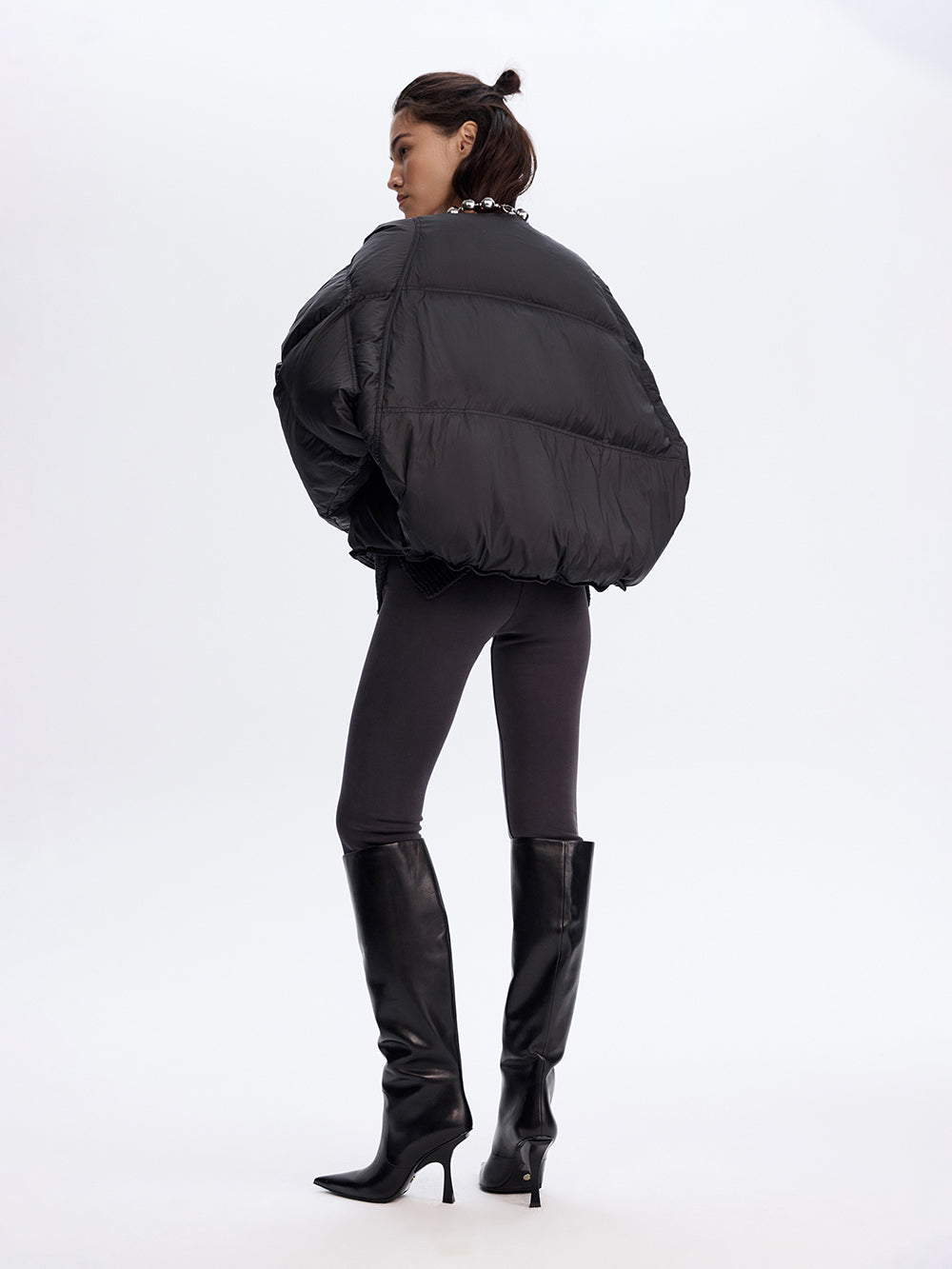 Snap-Front Puffer Jacket — Black