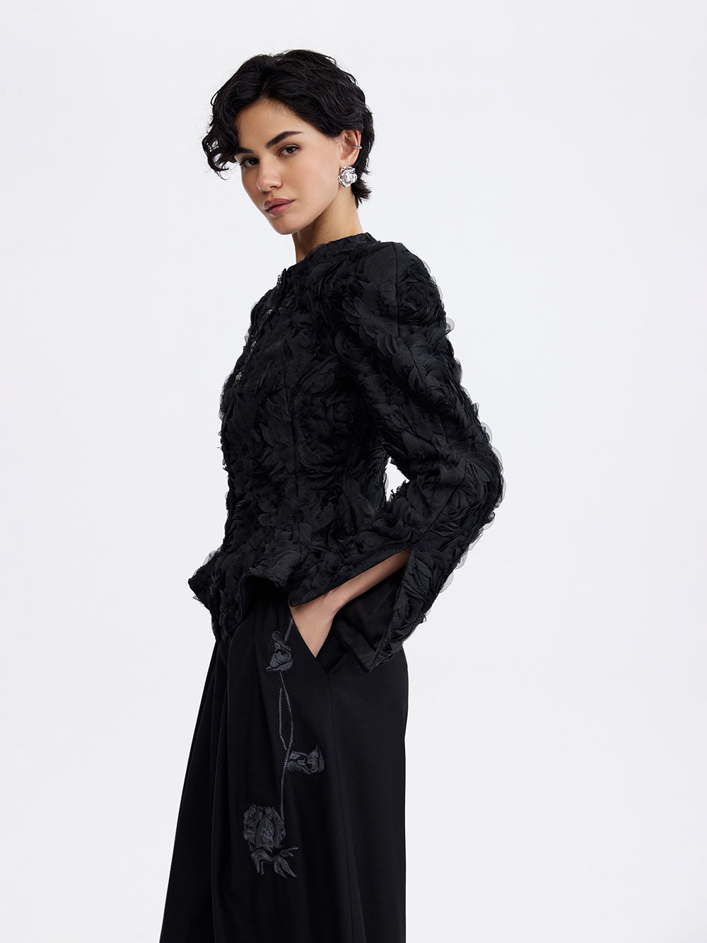 Textured Rose Jacket — Black