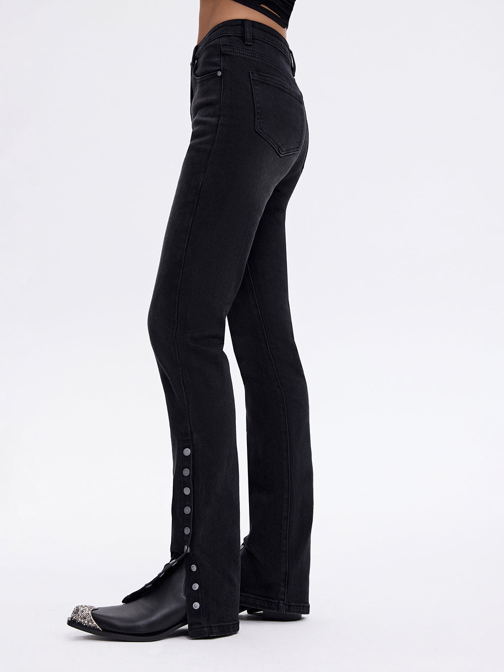 Snap-Slit Skinny Jeans — Black