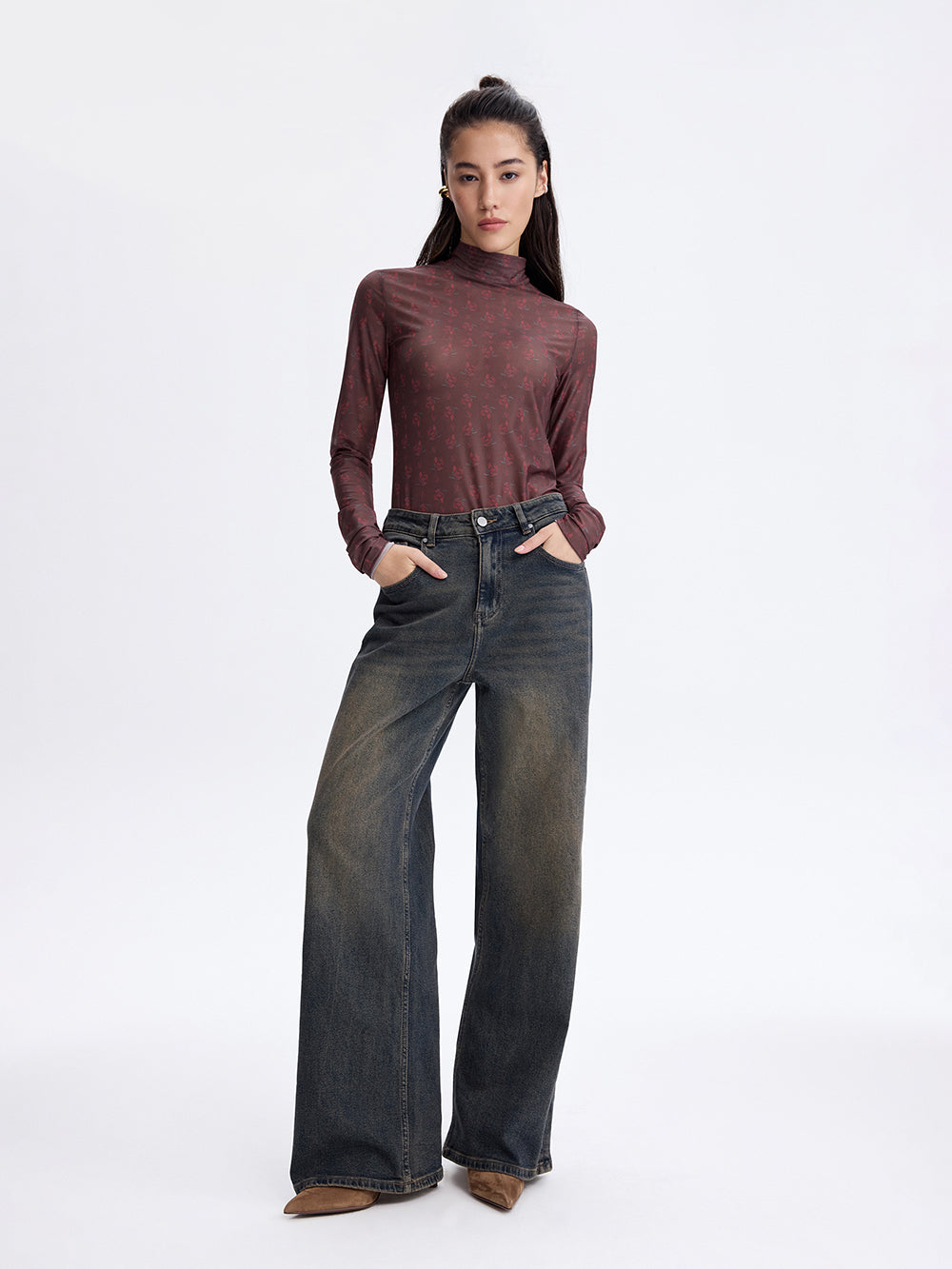 Turn-Up Baggy Jeans — Blue