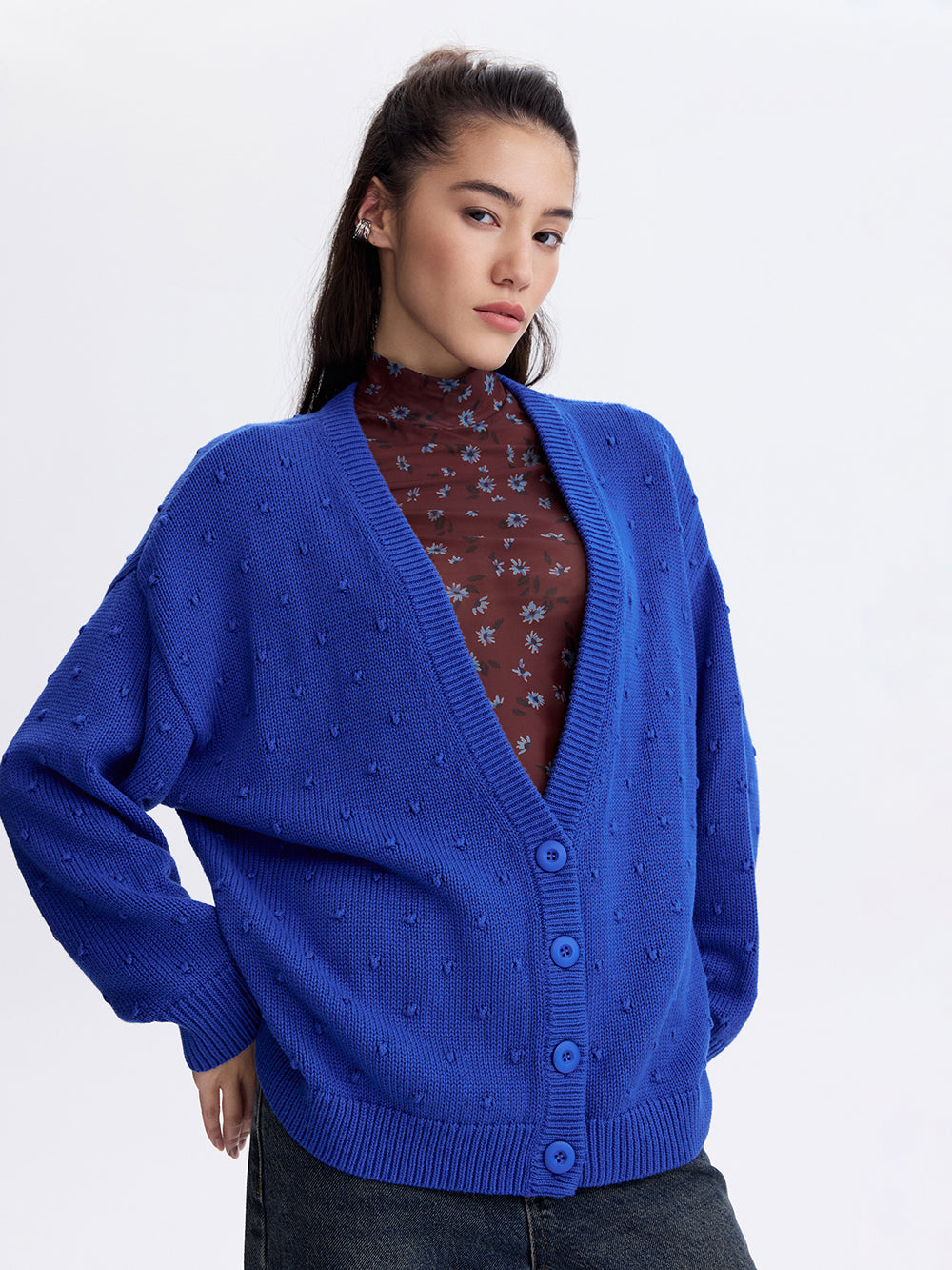 Textured Cotton Cardigan — Cornflower