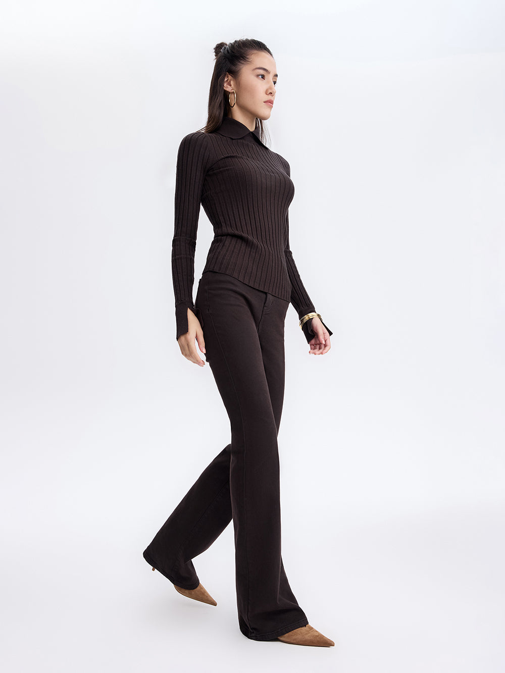 Knit Polo Turtleneck — Chocolate
