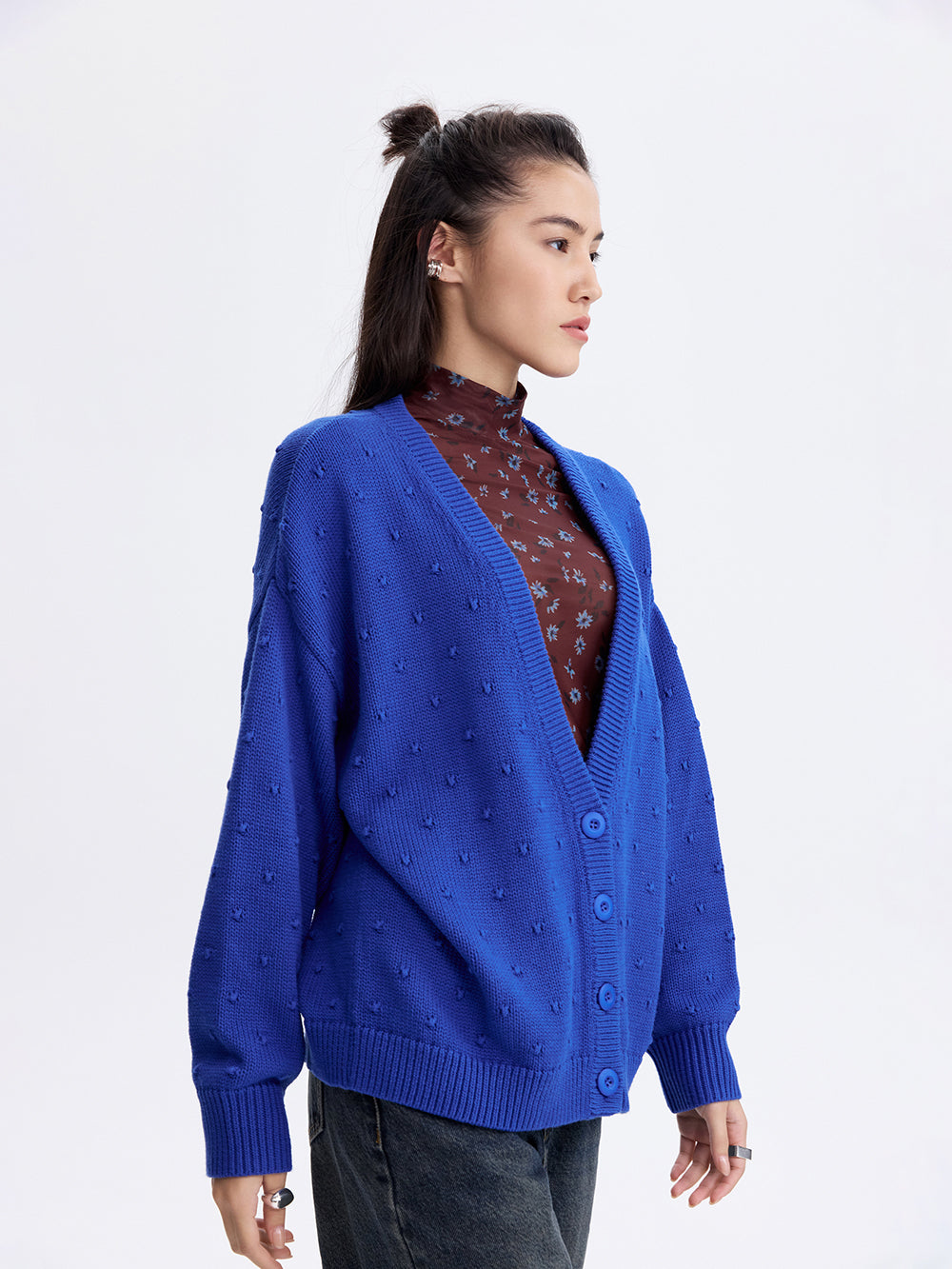 Textured Cotton Cardigan — Cornflower