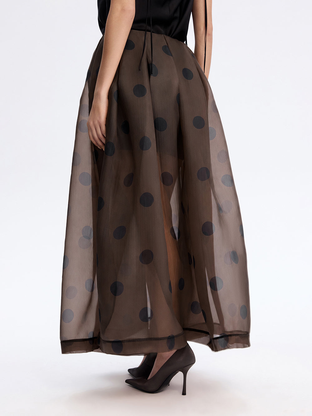 Polka Dot Organza Skirt — Brown