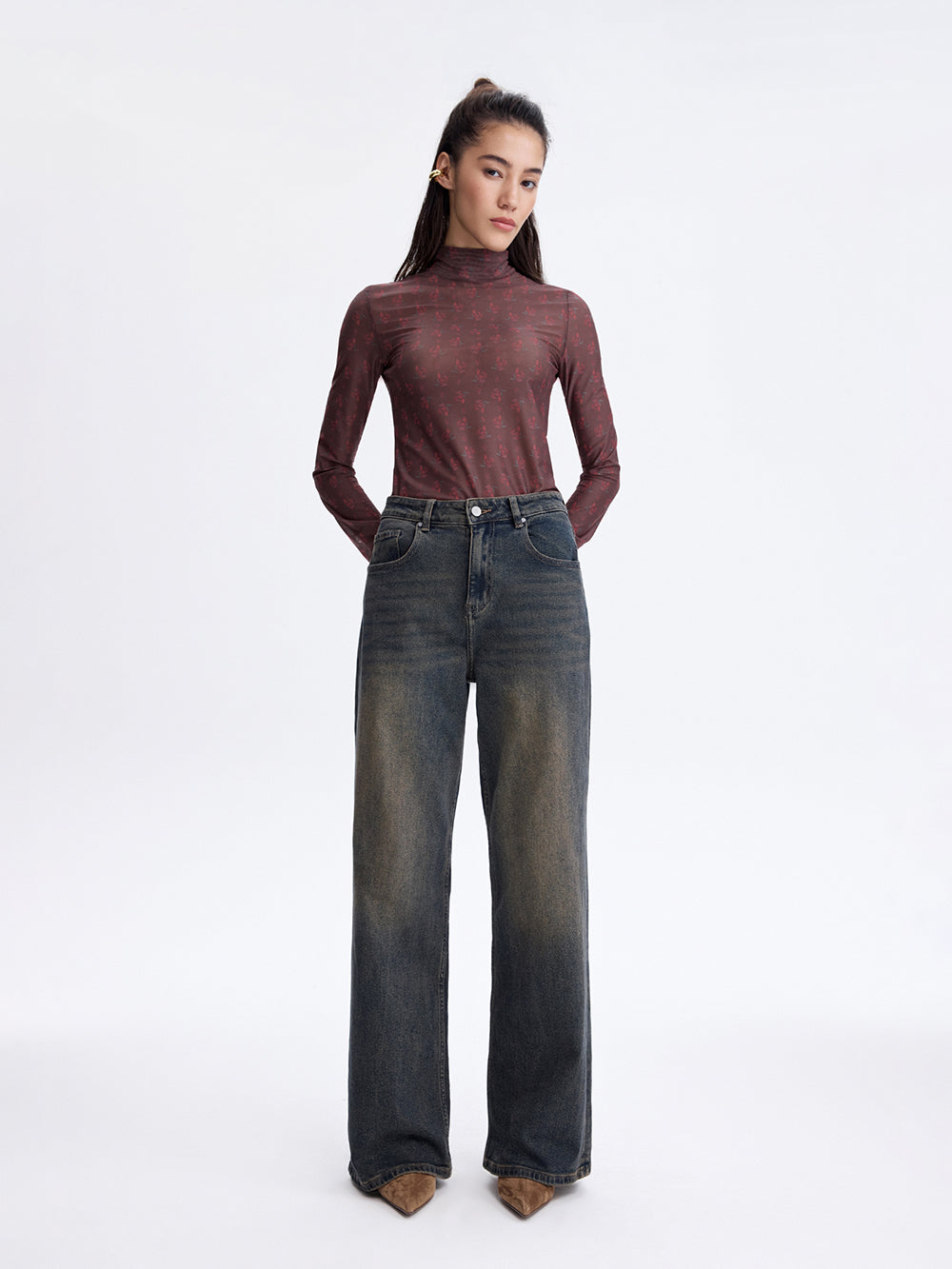 Turn-Up Baggy Jeans — Blue