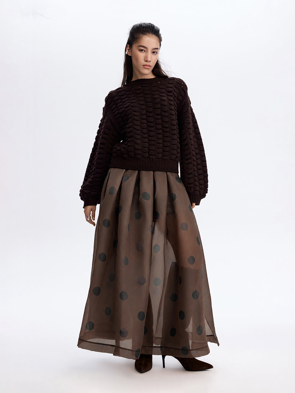 Polka Dot Organza Skirt — Brown