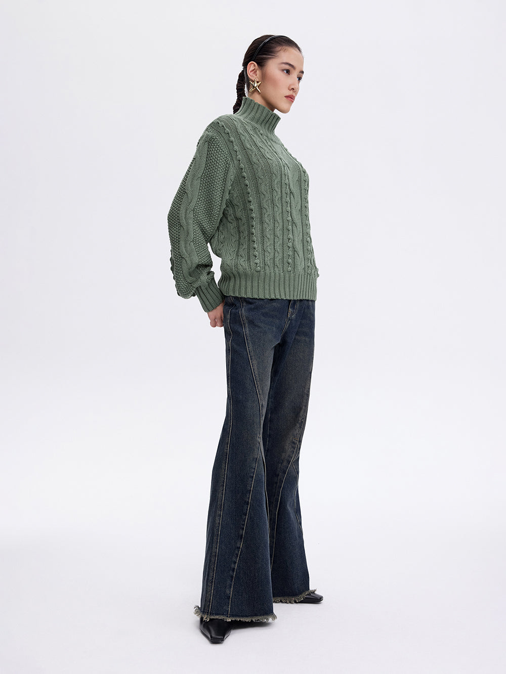 Seamed Flare Jeans — Blue