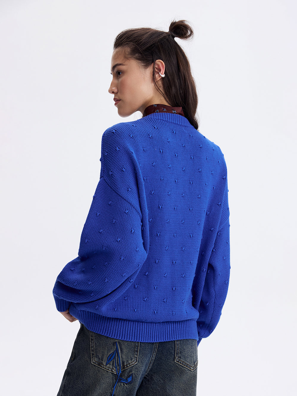 Textured Cotton Cardigan — Cornflower