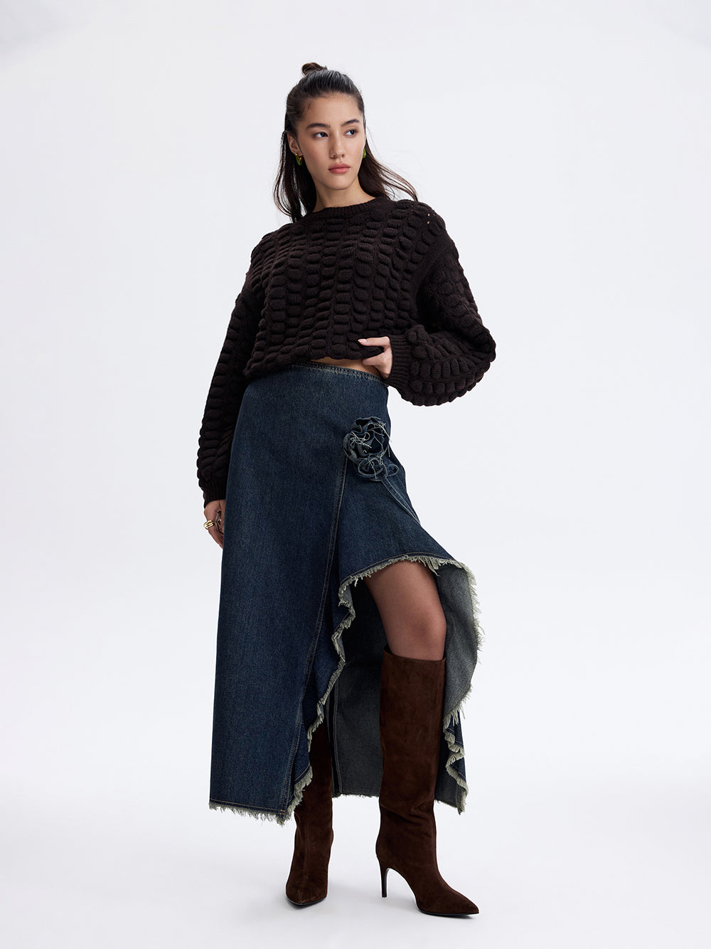 Denim Skirt with Detachable Flower — Blue