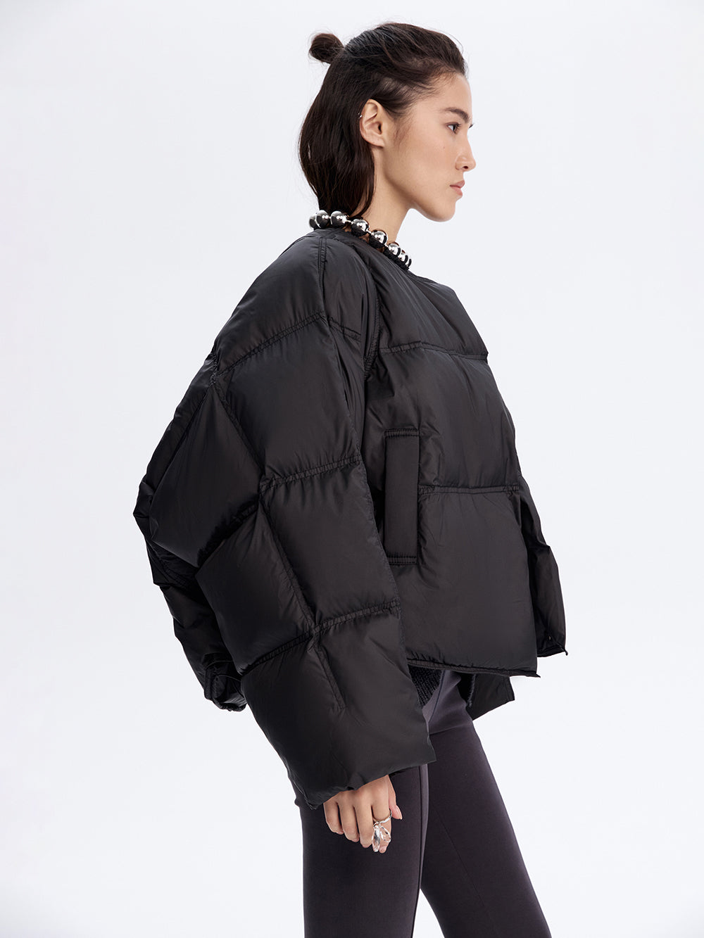 Snap-Front Puffer Jacket — Black